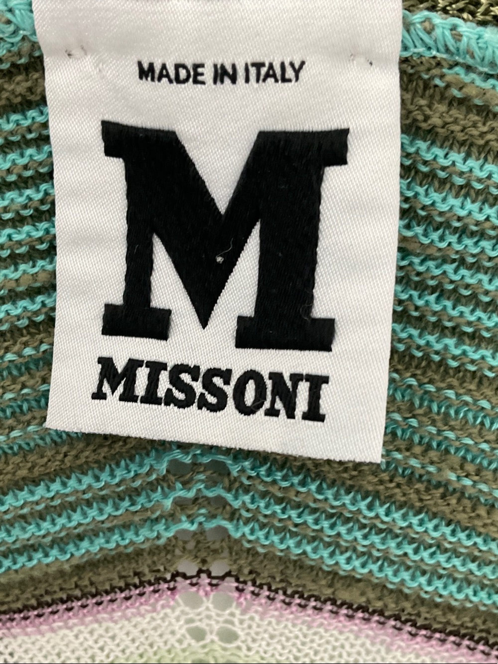 Missoni Green Chevron Knit Button-Front Cardigan with Multicolor Stripes - Picture 2 of 10